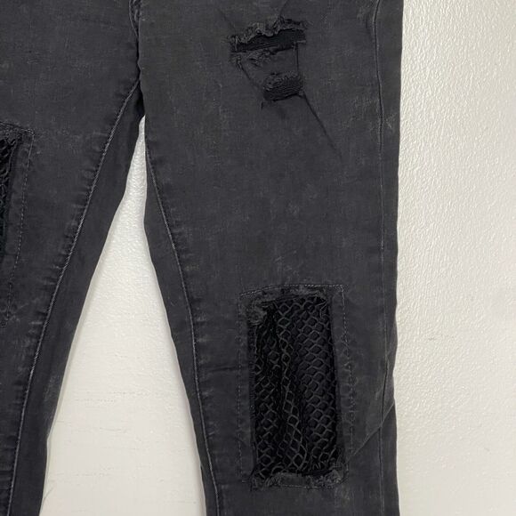 Forever 21 Womens Small Jeans Distressed Ripped Mesh Frayed Gothic Emo Punk - Picture 7 of 16